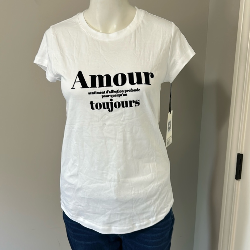 Zadig and Voltaire Tshirt Amour Skinny Toujours White Cap Sleeve Top Sz S NEW